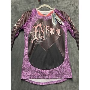NWT Fly Racing New Kinetic Jersey Shirt Youth XL Blk Purple Pink Mesh Lng Sleeve